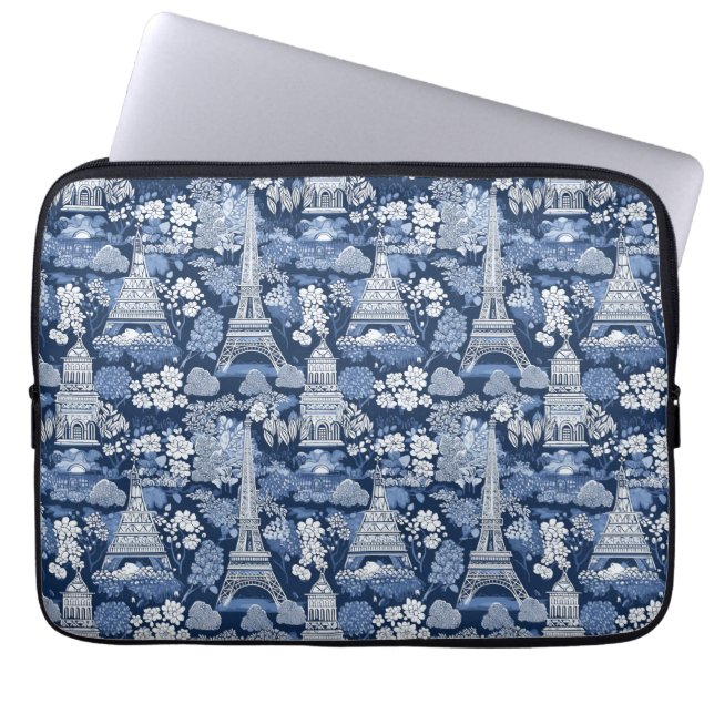 Capa Para Notebook Tecido com padrão de Toile Azul Parisiense (Frente)