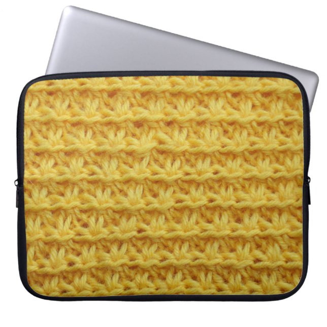 Capa Para Notebook Tecido de malha amarela: textura listrada. (Frente)