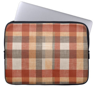 Capa Para Notebook Tecido Xadrez de Outono Quente em Tons de Ferrugem