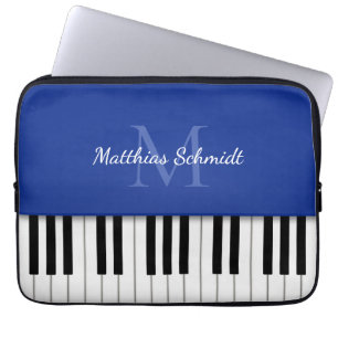 Capa Para Notebook Teclado Piano Monograma Personalizado Real Azul