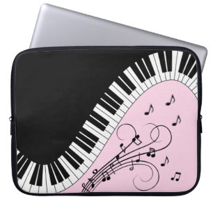 Capa Para Notebook Teclado Piano, preto e branco, Design, cor-de-rosa