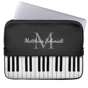 Capa Para Notebook Teclado Piano Preto Personalizado Monograma