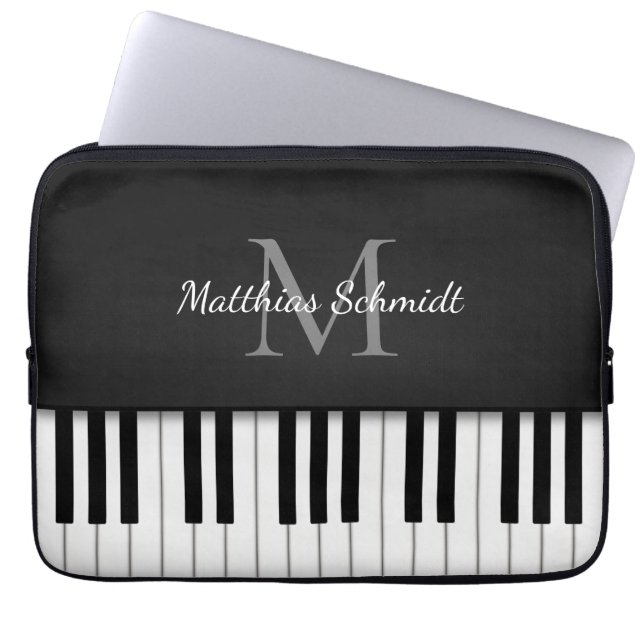 Capa Para Notebook Teclado Piano Preto Personalizado Monograma (Frente)
