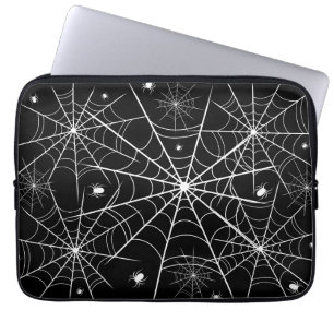 Capa Para Notebook Teia de Aranha Preta e Branca Padrão Gótico Assust