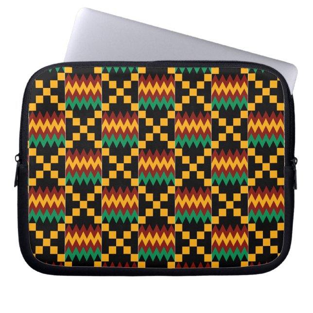 Capa Para Notebook Tela do Kente Preta, Verde, Vermelha e Amarela (Frente)