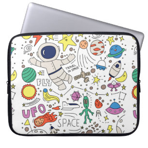 Capa Para Notebook Tema espacial na ilustração do estilo de rabisco