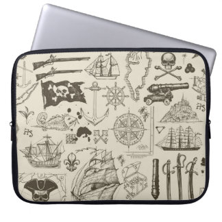 Capa Para Notebook Tema pirata: padrão náutico vintage.