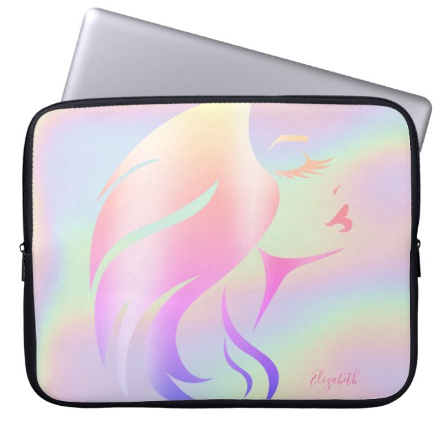 Capa Para Notebook Tendência Legal Girl Face Silhouette Holographic (Frente)