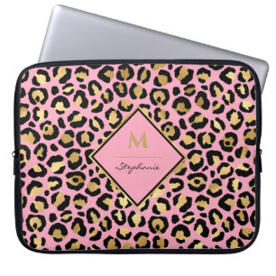Capa Para Notebook Tendência preto rosa e Dourada impressão leopardo