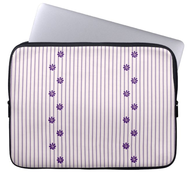 Capa Para Notebook Tendência Violet Stripes e Linhas Flores Roxas (Frente)