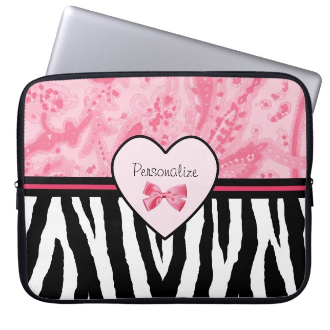 Capa Para Notebook Tendy Pink e Arco de Padrão de Zebra Negra (Frente)