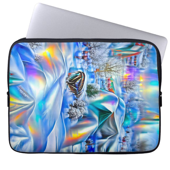 Capa Para Notebook Terra Maravilha Surreal de inverno com Luzes Iride (Frente)