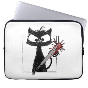 Capa Para Notebook Terror de Beisebol Gato Preto Halloween