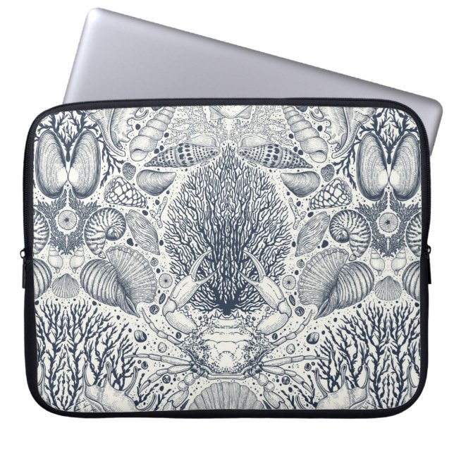 Capa Para Notebook Tesouros de praia, conchas marinhas, caranguejo, c (Frente)