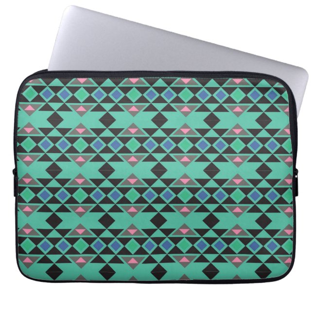 Capa Para Notebook Teste padrão asteca tribal geométrico da cerceta (Frente)
