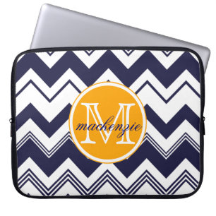Capa Para Notebook Teste padrão branco de Chevron dos azuis marinhos