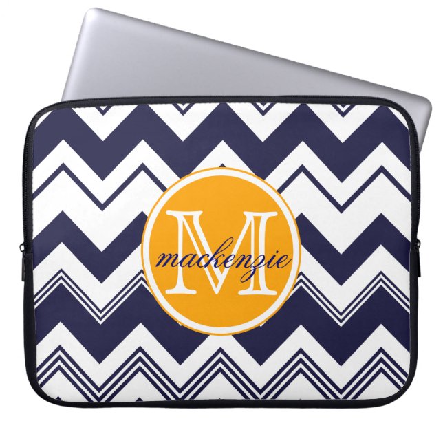 Capa Para Notebook Teste padrão branco de Chevron dos azuis marinhos (Frente)