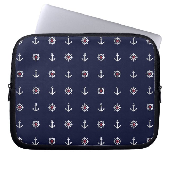 Capa Para Notebook Teste padrão branco e azul vermelho da âncora (Frente)