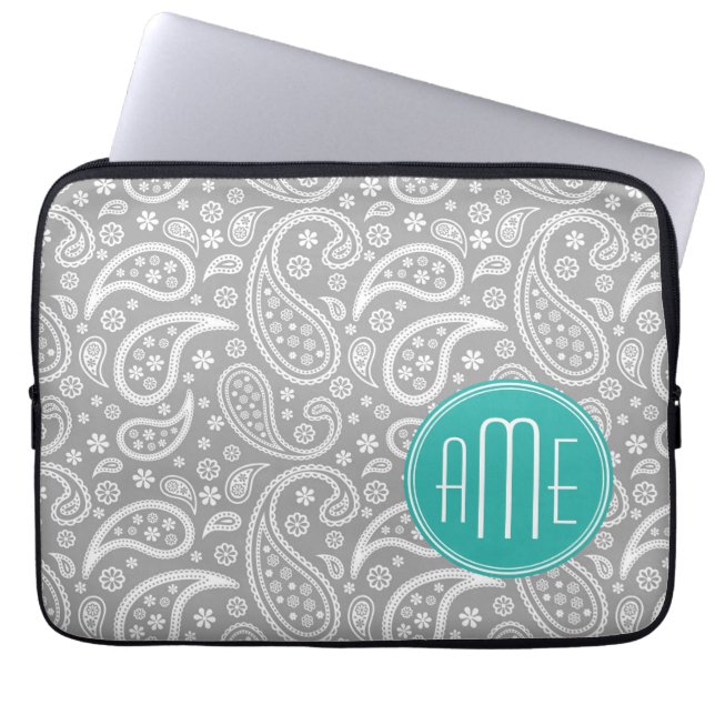 Capa Para Notebook Teste padrão cinzento floral chique de Paisley & (Frente)