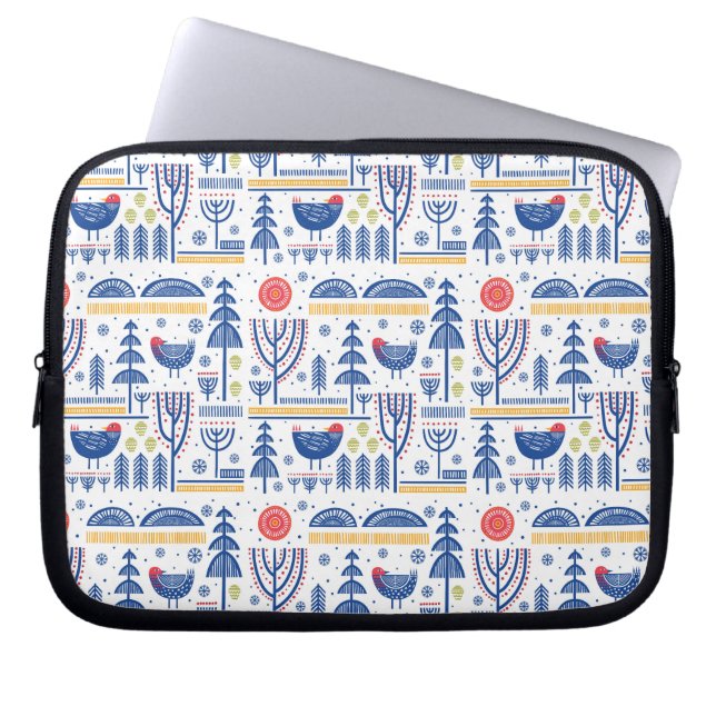 Capa Para Notebook Teste padrão do pássaro do inverno da arte popular (Frente)