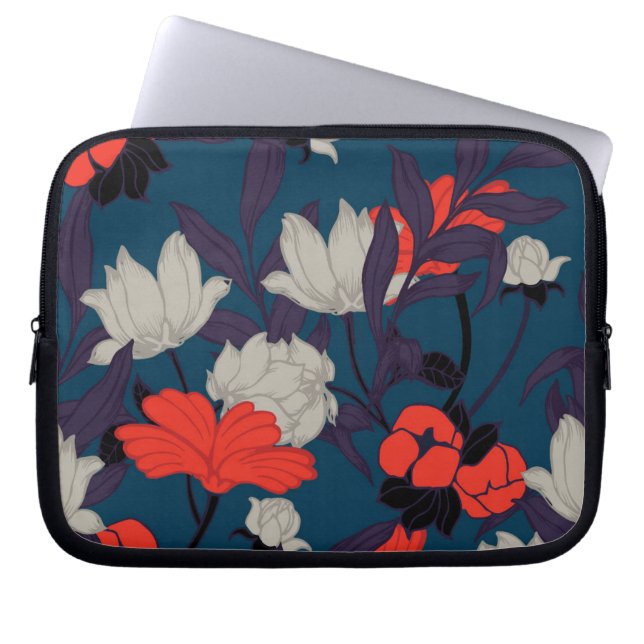 Capa Para Notebook Teste padrão floral azul & vermelho elegante (Frente)