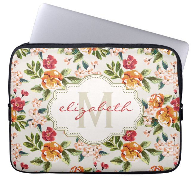 Capa Para Notebook Teste padrão floral chique feminino com nome do (Frente)