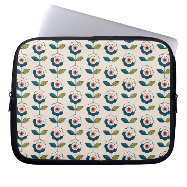 Capa Para Notebook Teste padrão floral de turquesa retro (Frente)