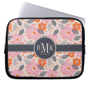 Capa Para Notebook Teste padrão floral retro bonito do monograma