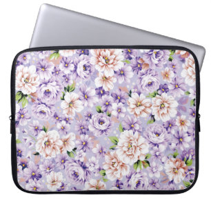 Capa Para Notebook Teste padrão floral rico com as flores roxas e