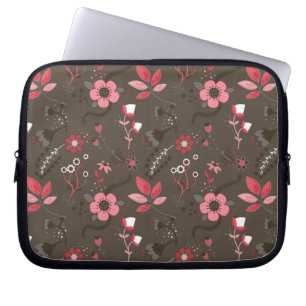 Capa Para Notebook Teste padrão floral rosa vermelha de Brown
