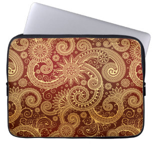 Capa Para Notebook Teste padrão floral vermelho e Dourado abstrato