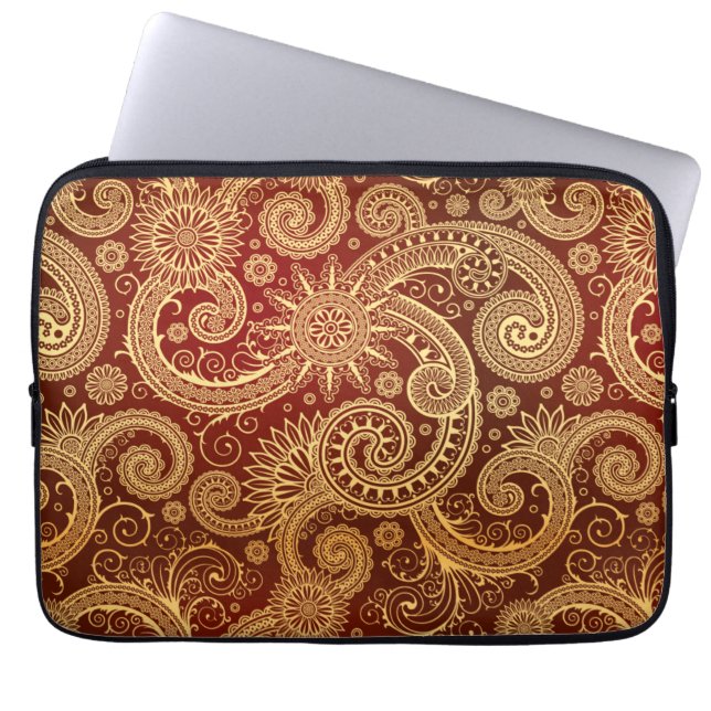 Capa Para Notebook Teste padrão floral vermelho e Dourado abstrato (Frente)
