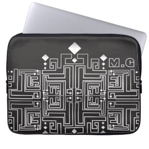 Capa Para Notebook Teste padrão preto e branco Monogrammed do