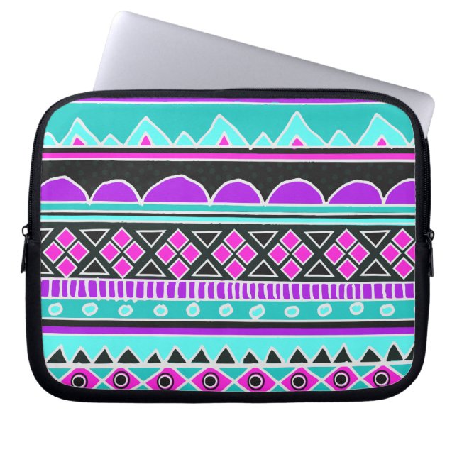 Capa Para Notebook Teste padrão tribal azul e roxo brilhante (Frente)