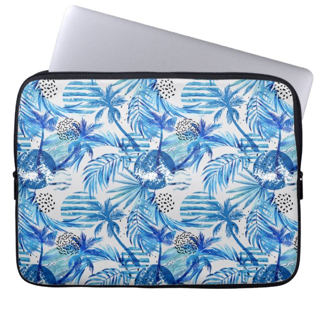 Capa Para Notebook Teste padrão tropical azul brilhante da aguarela (Frente)