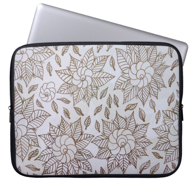 Capa Para Notebook Têxteis florais brancos e negros (Frente)