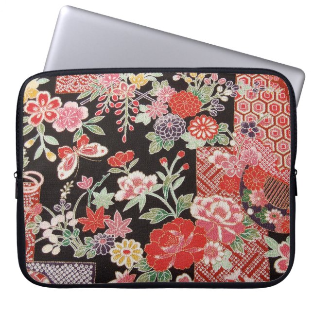 Capa Para Notebook Têxtil KIMONO Japonês, Padrão Floral (Frente)