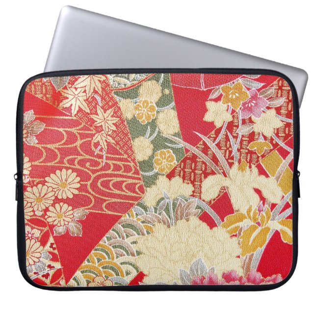 Capa Para Notebook Têxtil KIMONO Japonês, Padrão Floral (Frente)