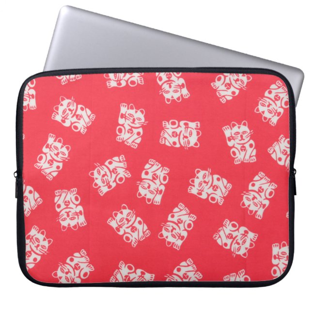 Capa Para Notebook Têxtil Yukata Japonês, Maneki Neko (Gato Sortudo) (Frente)
