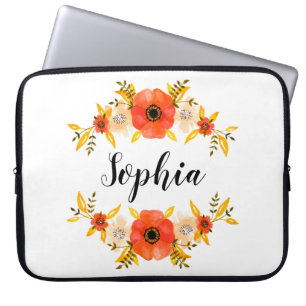 Capa Para Notebook Texto Personalizado de Texto Floral de Coral de Gi