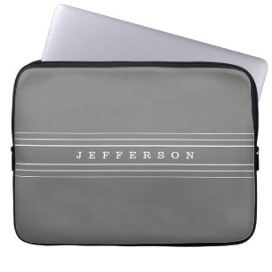 Capa Para Notebook Texto personalizado e faixas modernas Cinzas e b