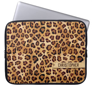 Capa Para Notebook Texto Rústico: Leopard Print Add Name
