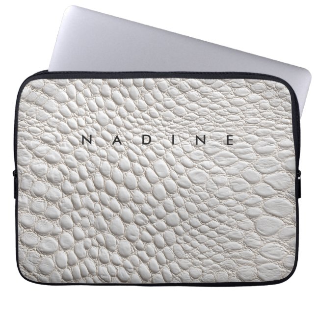 Capa Para Notebook textura de couro branco (Frente)