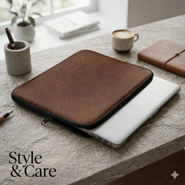Capa Para Notebook Textura de Couro Marrom Elegante (Elegant Brown Leather Texture Laptop Sleeve)