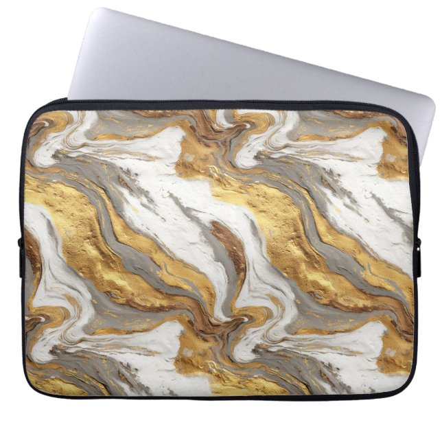 Capa Para Notebook Textura de Mármore Cinza Abstrato com Ouro Fluido (Frente)