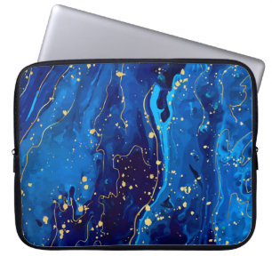 Capa Para Notebook Textura Dourada de mármore azul luxuosa