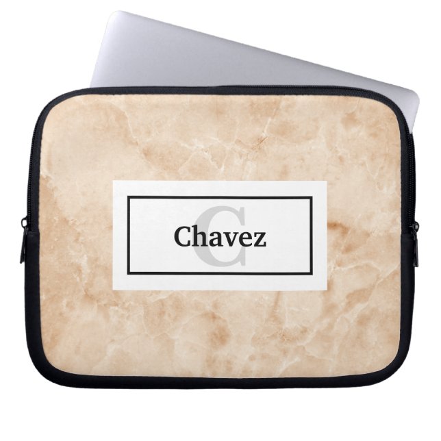 Capa Para Notebook Textura Marble Rock Elegante com nome e monograma (Frente)