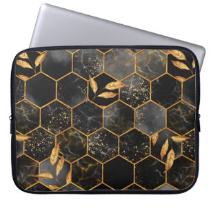 Capa Para Notebook Textura uniforme de hexágono mármore com folhas