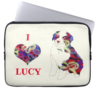 Capa Para Notebook Tibetano Terrier Dog Silhouette c/ Butterfly Heart