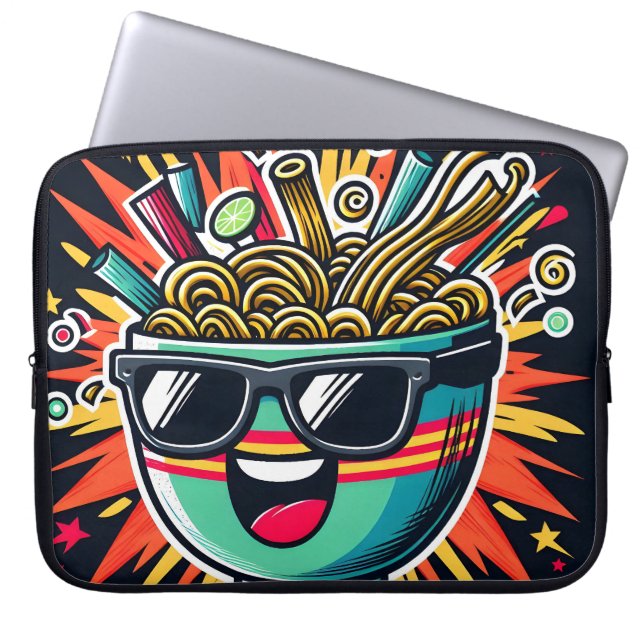 Capa Para Notebook Tigela de Ramen de Macarrão Cartoon Fofo Engraçado (Frente)